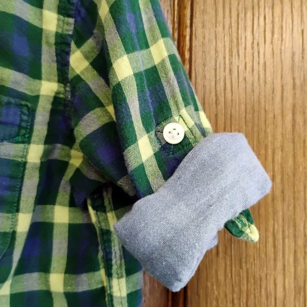 Gap Kids Blue Plaid Roll Sleeve Button Down Shirt Size S